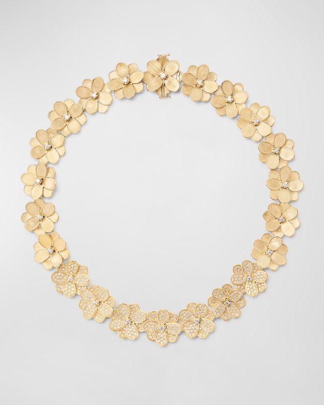18K Yellow Gold Flower Necklace with Diamonds, 17.5"